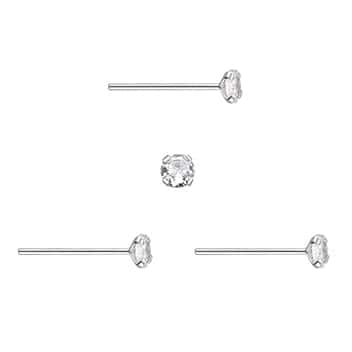 DENI 3 Orecchini a lobo, barra dritta in argento, con zircone rotondo e brillante, 2 mm, barra sottile da 0,6 mm, argento sterling