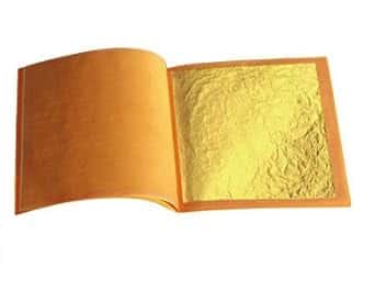 lotto di 10 foglie d'oro commestibili 43 mm X 43 mm 100% puro 24 carati