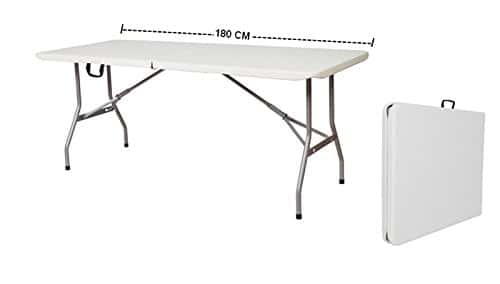 GrecoShop Tavolo/Tavola Pieghevole a Valigetta Piano in Plastica HDPE Perfetto per Picnic Giardino Campeggio Feste Fiera Sagre Terrazza Bar Pub 180cm X 75cm X 74cm (Cod. 5477)