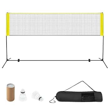 LIFEZEAL Rete da Badminton, Altezza Regolabile, Rete Tennis Portatile 2 Volani, Tappi per Piedi, Morsetti e Borsa, per Uso Interno ed Esterno, per Pallavolo, Pickleball