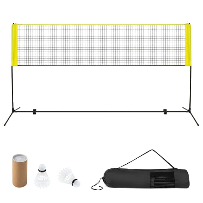 LIFEZEAL Rete da Badminton, Altezza Regolabile, Rete Tennis Portatile 2 Volani, Tappi per Piedi, Morsetti e Borsa, per Uso Interno ed Esterno, per Pallavolo, Pickleball