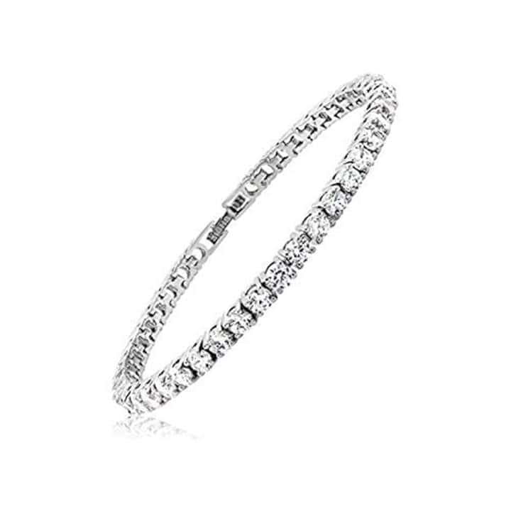 Light-Jewelry Bracciale Tennis Uomo Donna con Zirconi, Placcato Oro Bianco 18k, Design di Alta Qualità Fatto a Mano, adatta per ogni evento