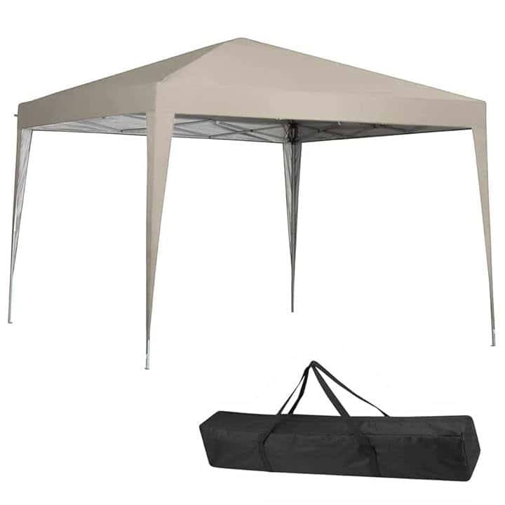 BAKAJI Gazebo 3 x 3 metri Pieghevole Tessuto Poliestere Impermeabile Struttura in Metallo Richiudibile a Fisarmonica Tendone Portatile Fiera Mercato Giardino Esterno + Sacca per Trasporto (Beige)