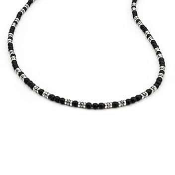 SAGA GIOIELLI Collana Uomo con pietre naturali lapislazzuli e inserti in Acciaio Inox - Regalo Uomo Fidanzato Marito Acciaio - Confezione Regalo (Lunghezza 50 cm + 5,5 cm)