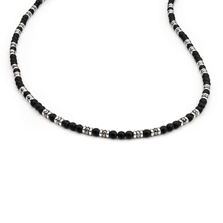 SAGA GIOIELLI Collana Uomo con pietre naturali lapislazzuli e inserti in Acciaio Inox - Regalo Uomo Fidanzato Marito Acciaio - Confezione Regalo (Lunghezza 50 cm + 5,5 cm)