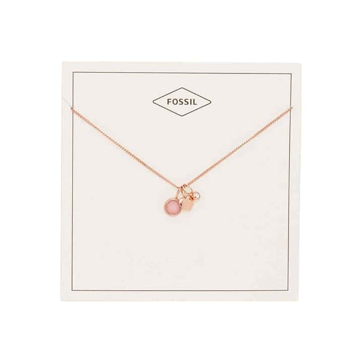 Fossil Collana con ciondolo rotondo da donna in acciaio inossidabile con chiusura a moschettone, tonalità oro rosa