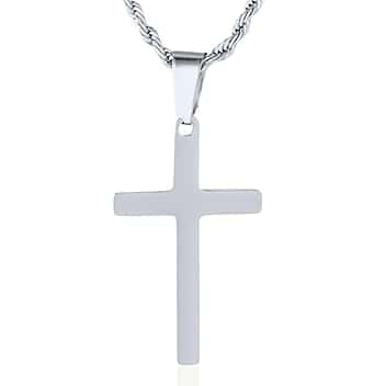 HALUKAKAH Collana Croce Ragazzo Premium | Acciaio Al Titanio Medico Ipoallergenico Disponibile in Tre Colori | Pendente Religioso con Catena Corda 50cm | La Prima Comunione | Scatola Regalo Inclusa