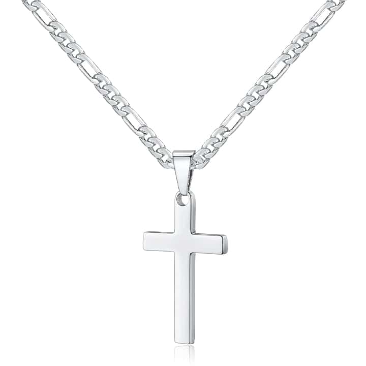 LQIOACU Collana Crocifisso Argento e Acciaio - Gioielli Croce Regalo Pasqua