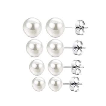 PLABBDPL 4 Paia Orecchini Perline Argento 925, Orecchini di Perle da Donna - Orecchini di Perle Sfera Rotonda, Ipoallergenici Orecchio Gioielli,Taglie Miste 4mm /6mm / 8mm / 10mm