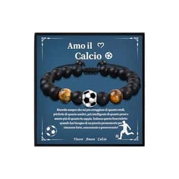 VGWON Regali Braccialetto di Calcio per Ragazzi, Regali di Compleanno e Natale per Ragazzo, Regalo per Figli, Nipoti e Fratelli, Braccialetto di Calcio in Pietra Naturale 3D 185