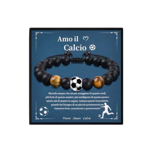 VGWON Regali Braccialetto di Calcio per Ragazzi, Regali di Compleanno e Natale per Ragazzo, Regalo per Figli, Nipoti e Fratelli, Braccialetto di Calcio in Pietra Naturale 3D 185