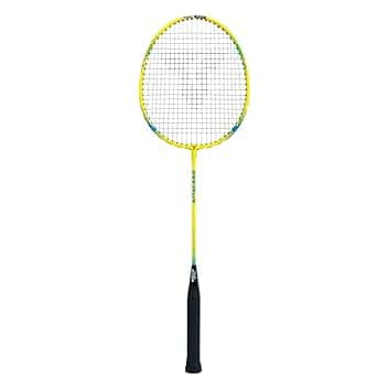 Talbot-Torro Racchetta da Badminton Attacker, per Principianti, in Acciaio Temprato, Forma Classica della Testa, Giallo/Blu, 429806