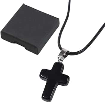 HAPZUR Collana con Croce Nera (1 Pezzo) + Scatola (1 Pezzo), Gioielli per Bambini, Collana alla Moda, Accessori per Gioielli Fai-da-Te, Regalo Prima Comunione Bambino Bambina (Nero)