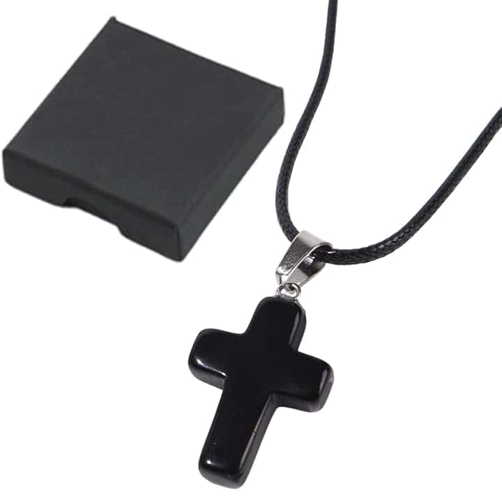 HAPZUR Collana con Croce Nera (1 Pezzo) + Scatola (1 Pezzo), Gioielli per Bambini, Collana alla Moda, Accessori per Gioielli Fai-da-Te, Regalo Prima Comunione Bambino Bambina (Nero)