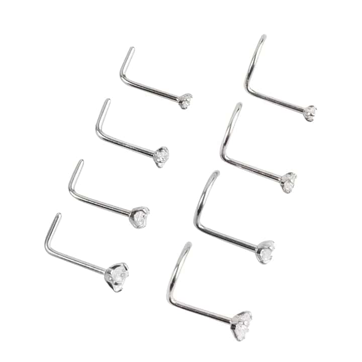 LEEQBCR Liuxn 20 Gauge Curvo Naso a Bottone in Acciaio Inox Naso Anelli Zirconia Cubico Piercing Gioielli per Corpo, Vite e Forma di L Curvatura, 8 Pezzi …