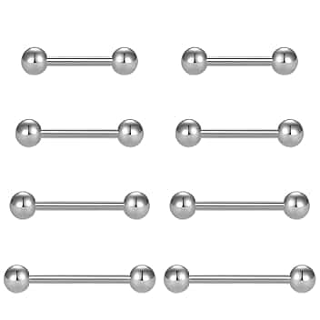 NHPY 8 Pezzi 14G Orecchini Piercing, Piercing Lingua Anelli Dritto Barbell, Piercing Lingua Acciaio Chirurgico, 12mm 14mm 16mm 18mm