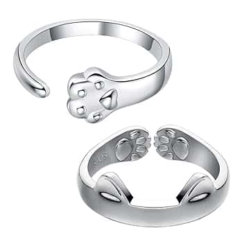 OGLYMRA 2 PCS Anello Regolabile, Anelli bambina, Anello gatto, Carino Gatto Argento 925 Animale Aperto Anello Impilabile Anelli Gioielli Regalo di Compleanno per Donna Ragazze