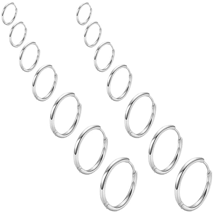 COYUN 7 Paia orecchini Argento a cerchio per uomini e donne, Orecchini Acciaio Inossidabile di Orecchini Cerchio Piccoli per Uomini e Donne Ipoallergenici Set di Orecchini 8-20 mm (argento)
