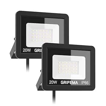 GRIFEMA 20W Faretto LED da Esterno 2 Pezzi, 2200LM 6500K Luce Bianca Fredda, IP66 Impermeabile, Faretti LED con Supporto Regolabile a 180° per Giardino, Terrazza, Garage, Senza Spina