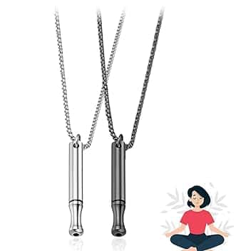 HQRKOTM 2 Pezzi Collana Consapevole Antistress, Collana Respiratoria, Collana per Smettere di Fumare, Collana per Alleviare lo Stress, Collana Respirazione in Acciaio Inossidabile(nero + argento)