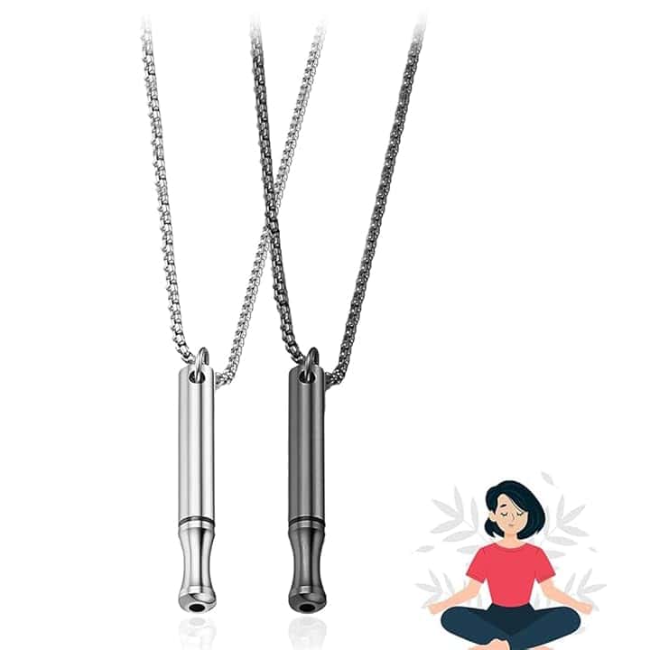 HQRKOTM 2 Pezzi Collana Consapevole Antistress, Collana Respiratoria, Collana per Smettere di Fumare, Collana per Alleviare lo Stress, Collana Respirazione in Acciaio Inossidabile(nero + argento)