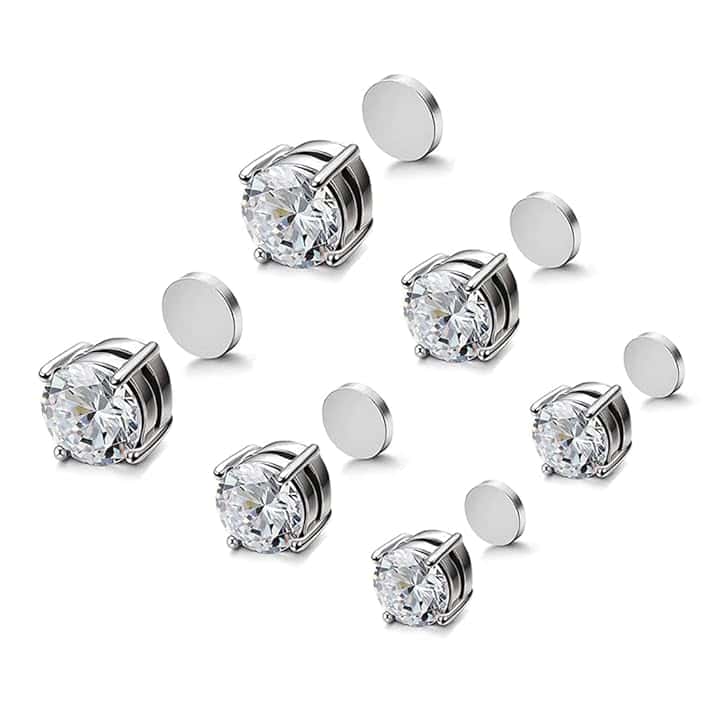 XOUDKE 3 Paia Orecchini Magnetici in Acciaio Inossidabile per Uomo Donna Unisex Non-Piercing Calamita Finti Orecchino Set,5/6/7mm