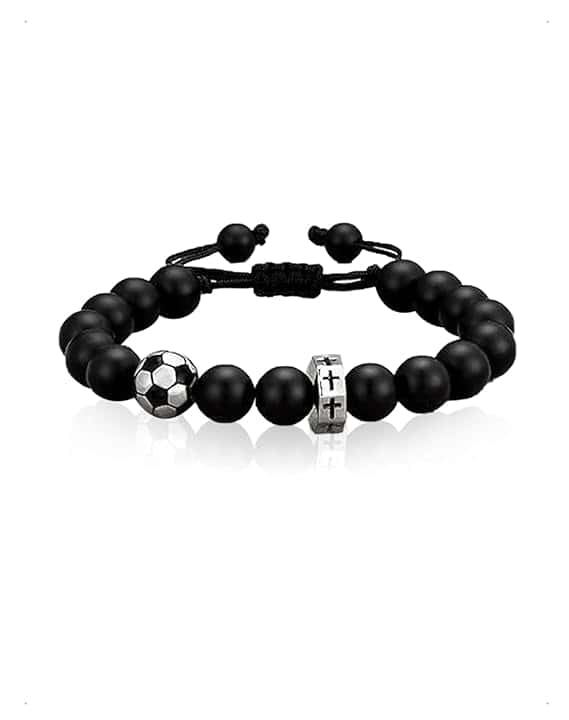 KONFEN Braccialetto da Calcio, Braccialetto da Calcio in Pietra Naturale, Gioielli da Regalo per Ragazzi, Regolabile, Regalo da Football per Bambini, Adolescenti, Ragazze e Ragazzi