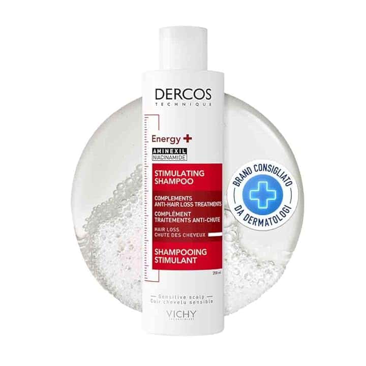 Vichy Dercos, Shampoo Energizzante, Per Tutti i Tipi di Capelli, Azione Anti-Caduta, Capelli Sani e Forti, Arricchito con Aminexil e Niacinamide
