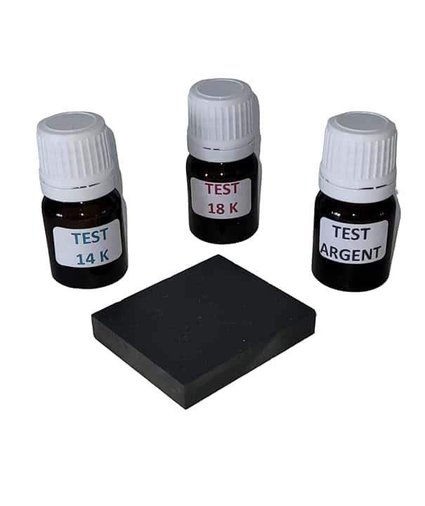 Générique Kit 3 flaconi per spatola test gioielli tester per oro 14 K, 18 K, argento pronto all'uso con pietra di tocco + istruzioni incluse
