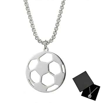 TEOZBLU Collana con ciondolo da calcio, Gioiello per Ragazzi con Catena, Collana da Calcio con Ciondolo in Acciaio Inossidabile, Catena da Calcio Per Compleanno, Laurea, Regalo Ragazzo 12 Anni Maschio