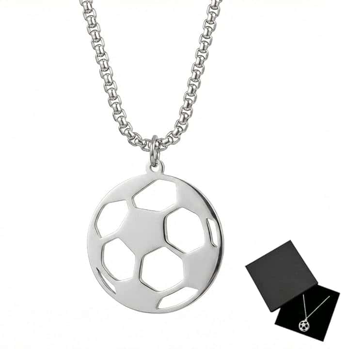 TEOZBLU Collana con ciondolo da calcio, Gioiello per Ragazzi con Catena, Collana da Calcio con Ciondolo in Acciaio Inossidabile, Catena da Calcio Per Compleanno, Laurea, Regalo Ragazzo 12 Anni Maschio