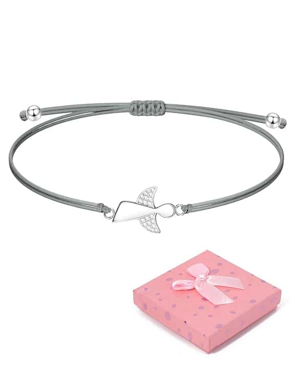 CULEB CULEB Bracciale con angelo custode in argento,bracciale bambina, Corda intrecciata regolabile Ideale per comunione, battesimo, cresima Regalo per ragazze e donne,con confezione regalo,Grigio