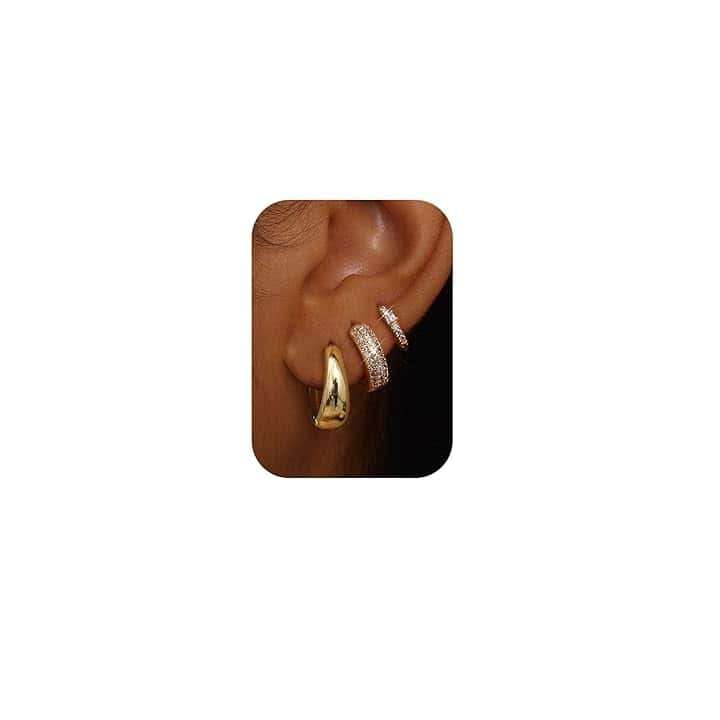 Chriscoco 3Paia Orecchini Cerchio Oro/Argento Set Anallergici Orecchini Donna Oro Placcato 14K Orecchino a Cerchio Piccoli per Fori Multipli