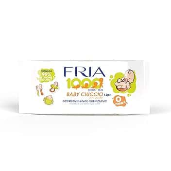 Fria Baby Ciuccio Salviette Pulisci Ciuccio, Biberon e Tettarelle, Con Azione Igienizzante - Formula 99% di Origine Naturale, Pratica Confezione da Borsa con 12 Salviette