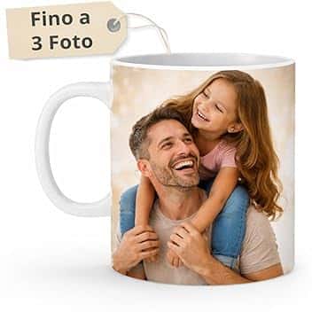 Tazza Personalizzata Fino a 3 Foto, Made in Italy - Tazza in Ceramica 325 ML Interamente Personalizzabile a 360 Gradi con Foto - Idea Regalo Compleanno Amica, Festa della Mamma e San Valentino