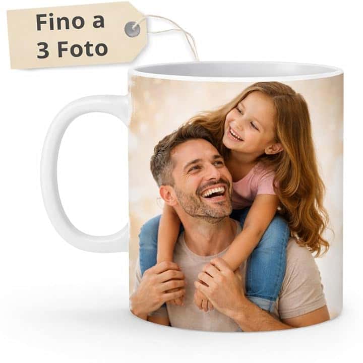 Tazza Personalizzata Fino a 3 Foto, Made in Italy - Tazza in Ceramica 325 ML Interamente Personalizzabile a 360 Gradi con Foto - Idea Regalo Compleanno Amica, Festa della Mamma e San Valentino