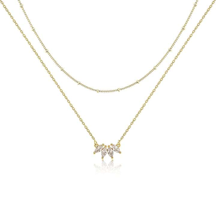 LIHELEI Collane di Donne, Collana a Stratificazione di Foglie Delicate S925 Placcato a Strati Collana con Girocollo con Diamanti Semplici per Donne Gioielli alla Moda Regali