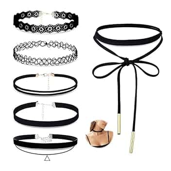 HMCEY 6 Pezzi Choker Donna,Collana Girocollo,Cosplay Collana Gotica,Collare per Collane,Collane Nere Eleganti,Choker Halloween,Punk Collanas Tatuaggio,Chokers Christmas,Catena a Clavicola per Feste