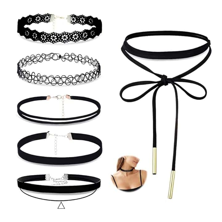 HMCEY 6 Pezzi Choker Donna,Collana Girocollo,Cosplay Collana Gotica,Collare per Collane,Collane Nere Eleganti,Choker Halloween,Punk Collanas Tatuaggio,Chokers Christmas,Catena a Clavicola per Feste