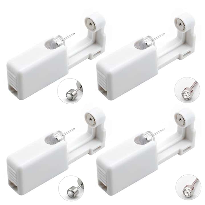 WIRZUL 4 Pezzi Pistola per buchi orecchie Pistola orecchini usa e getta Impostato Con Orecchini con strass*2 e orecchini con perle*2