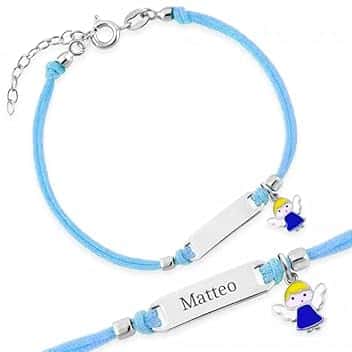 Sakrami Braccialetto Argento 925 con Cordoncino Blu e Charm Angioletto Kids Collection + Confezione Regalo Personalizzata - Braccialetto per Nascita Comunione o Battesimo