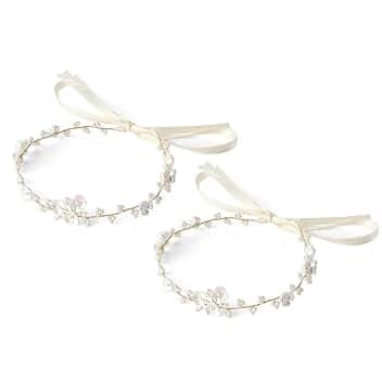 Viojrlly 2 Corona di Fiori per Bambine, Copricapo per la Prima Comunione, Accessorio per Capelli da Damigella d'onore, Corona di Fiori per Matrimonio, Fascia per Capelli con Perle