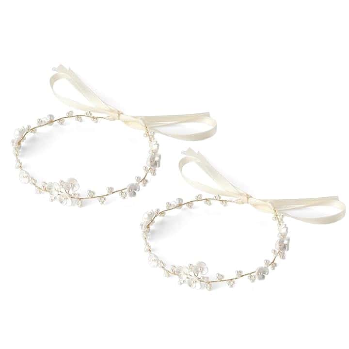 Viojrlly 2 Corona di Fiori per Bambine, Copricapo per la Prima Comunione, Accessorio per Capelli da Damigella d'onore, Corona di Fiori per Matrimonio, Fascia per Capelli con Perle