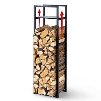 VOUNOT® Legnaia in Metallo con Ripiano, Altezza Regolabile a 3 Livelli 45x32x120-170 cm, Portalegna Salvaspazio da Interno ed Esterno, Struttura Robusta per Legna da Camino, Nero