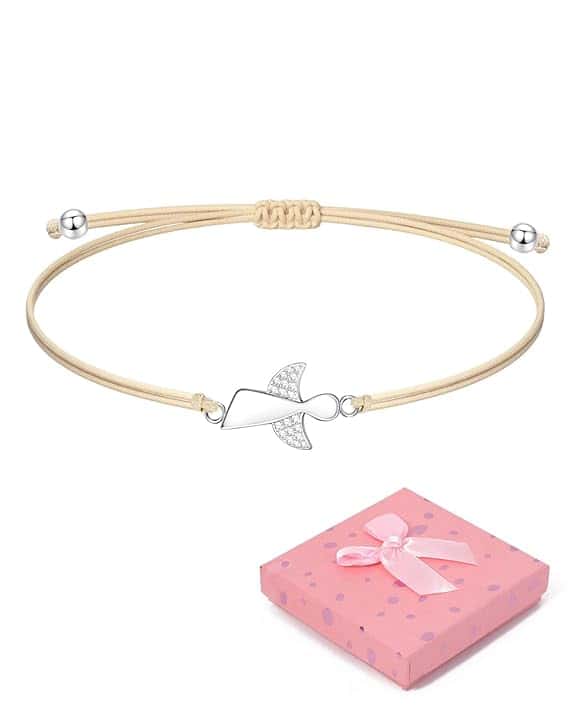 CULEB Bracciale con angelo custode in argento,bracciale bambina, Corda intrecciata regolabile Ideale per comunione, battesimo, cresima Regalo per ragazze e donne,con confezione regalo,Giallo