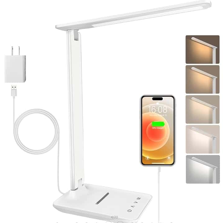 lampada da scrivania,lampada da lettura,dimmerabile lampada da tavolocon porta USB, 3 modalità di illuminazione, lampada da comodino pieghevole per lettura,unghie,lavoro,studiare,ufficio,dormitorio