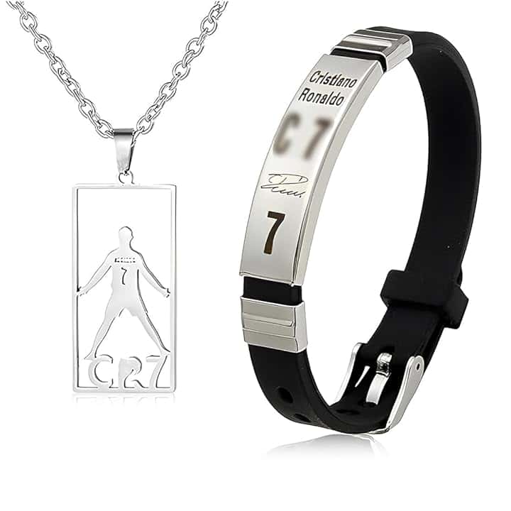 JUGUTA JUGUTA Cr7 Set Di Collane Con Ciondolo A Forma Di Stella Del Calcio, Regolabile, In Acciaio Inox, In Silicone, Per Uomo, Regalo Per I Tifosi Di Calcio, Acciaio Inossidabile Adjustable
