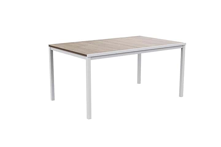 Keter Avon Tavolo da Pranzo Esterno per Giardino e Terrazza, 160x95x75H cm, Adatto per 6 Persone, Piano in Finitura Effetto Legno, Struttura in Metallo Bianca