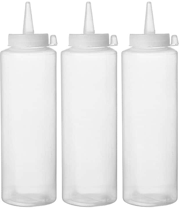HENDI Bottiglia dosatrice di salse e condimento, riutilizzabile, set di 3 pezzi, biberon dosatore da spremere, flacone squeeze, ketchup, mustard, oli, mousse, 0,7L, ø70x(H)240mm, trasparente, PE, PP