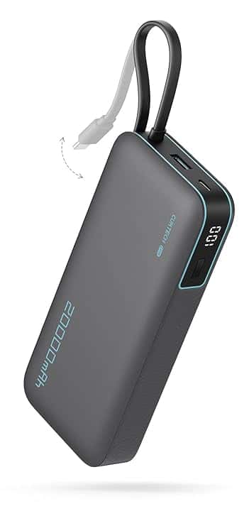 CUKTECH 45W 20000mAh Power Bank con Cavi Integrati, Ricarica Rapida Batteria Esterna con 2 Porte, Display Digitale, USB C Caricatore Portatile Caricabatterie per MacBook Air, Galaxy S23, iPhone 17 Pro ClimatePartner certified